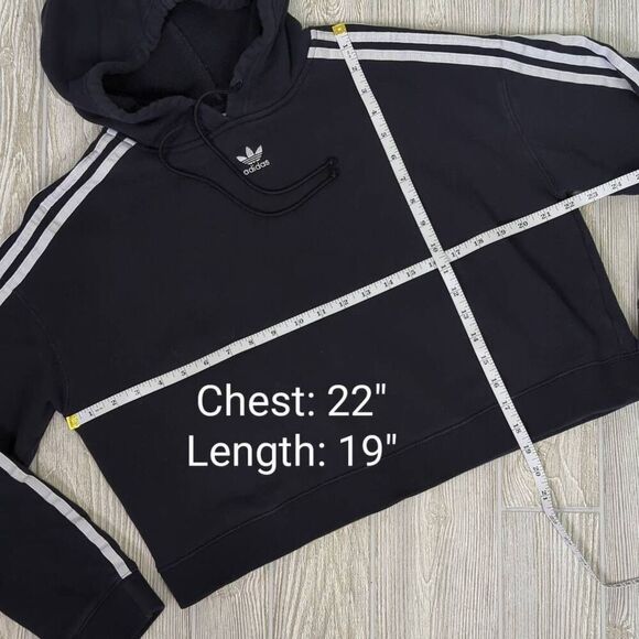 Adidas Womens Medium Cropped Pullover Hoodie Sweatshirt Black White Stripes - Picture 8 of 10